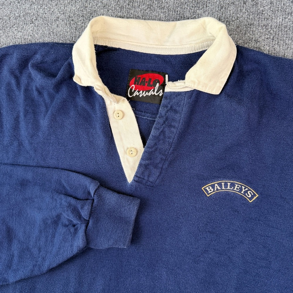 Vintage Baileys Irsh Cream Liqueur Rugby Shirt Mens 2XL Blue Made in USA 90s